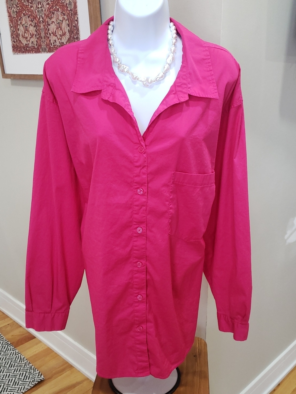 Ava & Viv Fuchsia Button-Down Long Sleeve Shirt, 2X